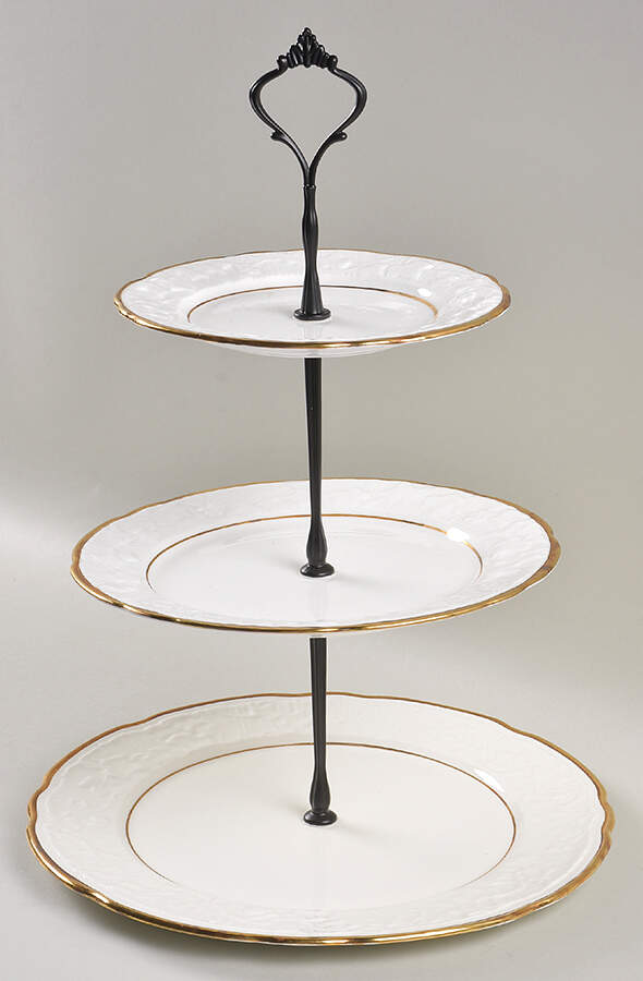 Old English Oak Gold 3 Tiered Serving Tray (DPM1,SPM1,BBM1) by Royal Stafford-1