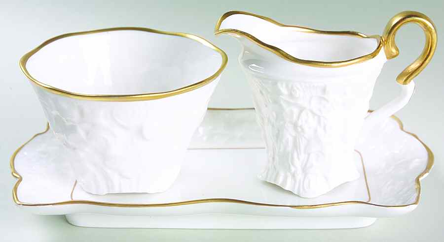 Old English Oak Gold Mini Creamer & Open Sugar with Tray by Royal Stafford-1