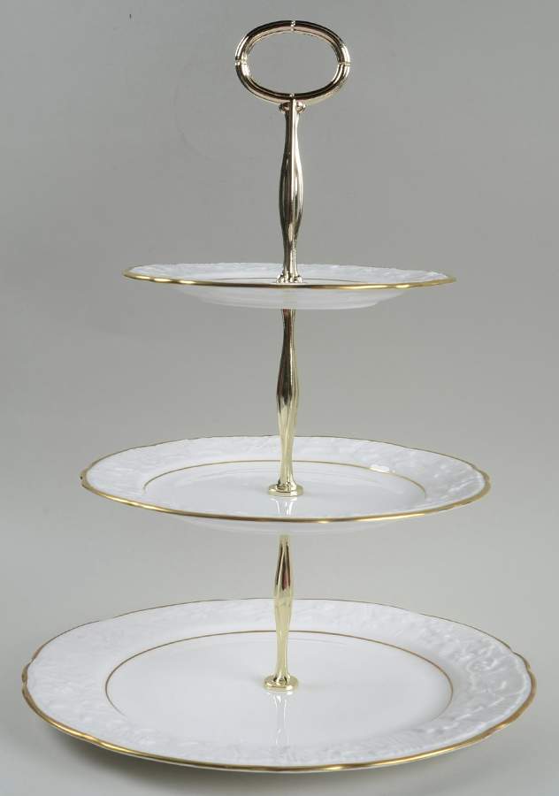 Old English Oak Gold 13 7/8"-14 1/4" 3-Tiered Serving Tray(DP,SP,BB) HC by Royal Stafford-1