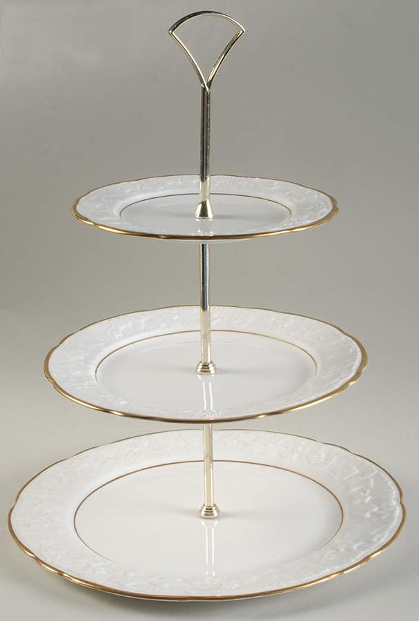 Old English Oak Gold 3-Tiered Serving Tray (DP, SP, BB) by Royal Stafford-1