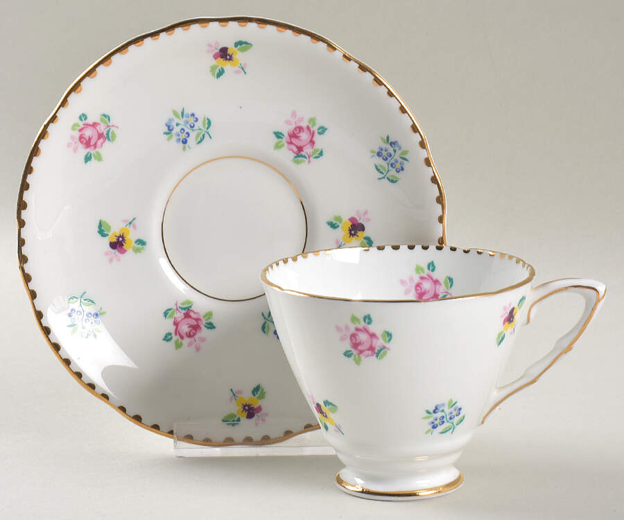 Rose, Pansy, Forget Me Not Footed Cup & Saucer Set by Royal Stafford-1