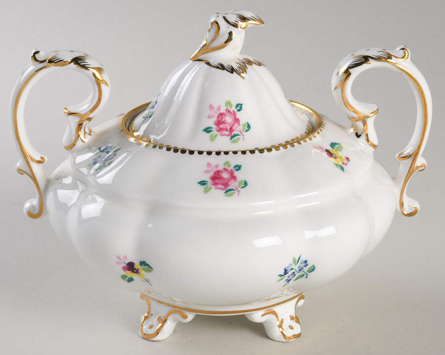 Rose, Pansy, Forget Me Not Sugar Bowl & Lid by Royal Stafford-1