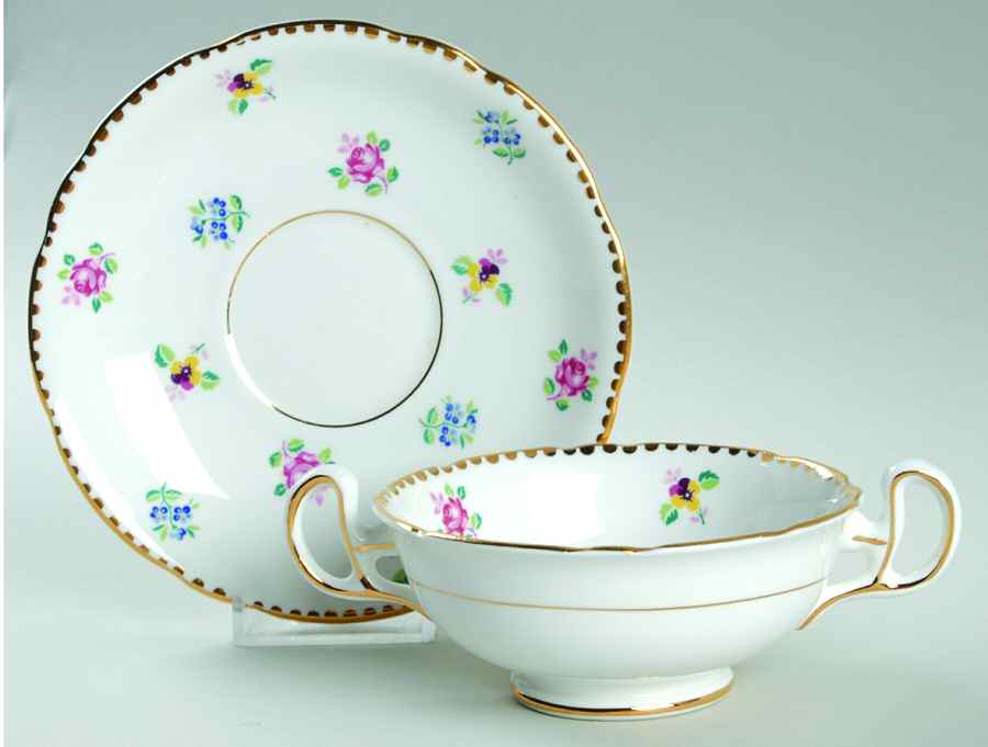 Rose, Pansy, Forget Me Not Footed Cream Soup Bowl by Royal Stafford-1