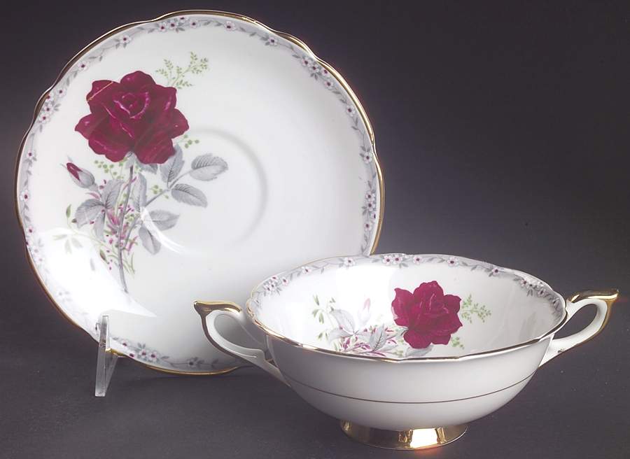 Roses To Remember (Scalloped) Footed Cream Soup Bowl & Saucer Set by Royal Stafford-1