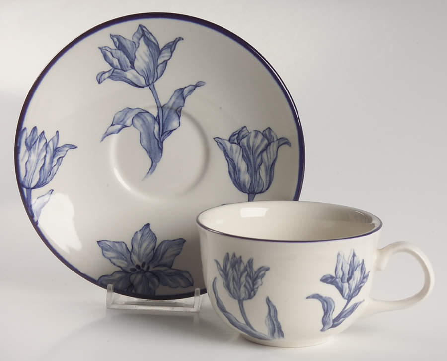 Tulipa (Blue Trim) Flat Cup & Saucer Set by Royal Stafford-1