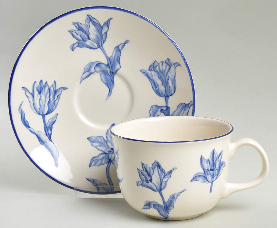 Tulipa (Blue Trim) Breakfast Cup & Saucer Set by Royal Stafford-1