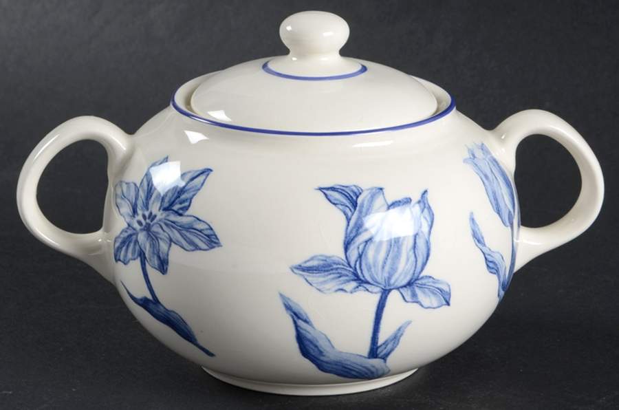 Tulipa (Blue Trim) Sugar Bowl & Lid by Royal Stafford-1