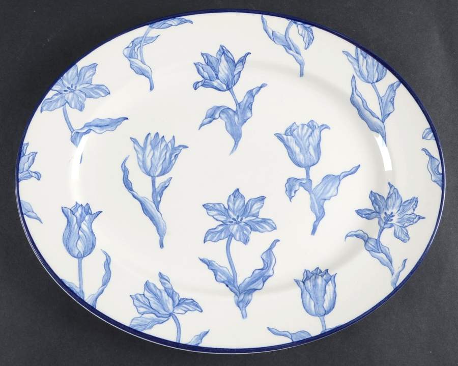 Tulipa (Blue Trim) 13" Oval Serving Platter by Royal Stafford-1