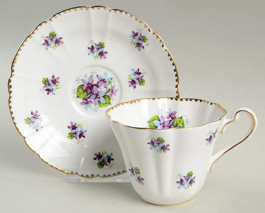 Sweet Violets (Not Embossed, Gold Drops Edge) Flat Cup & Saucer Set by Royal Stafford-1