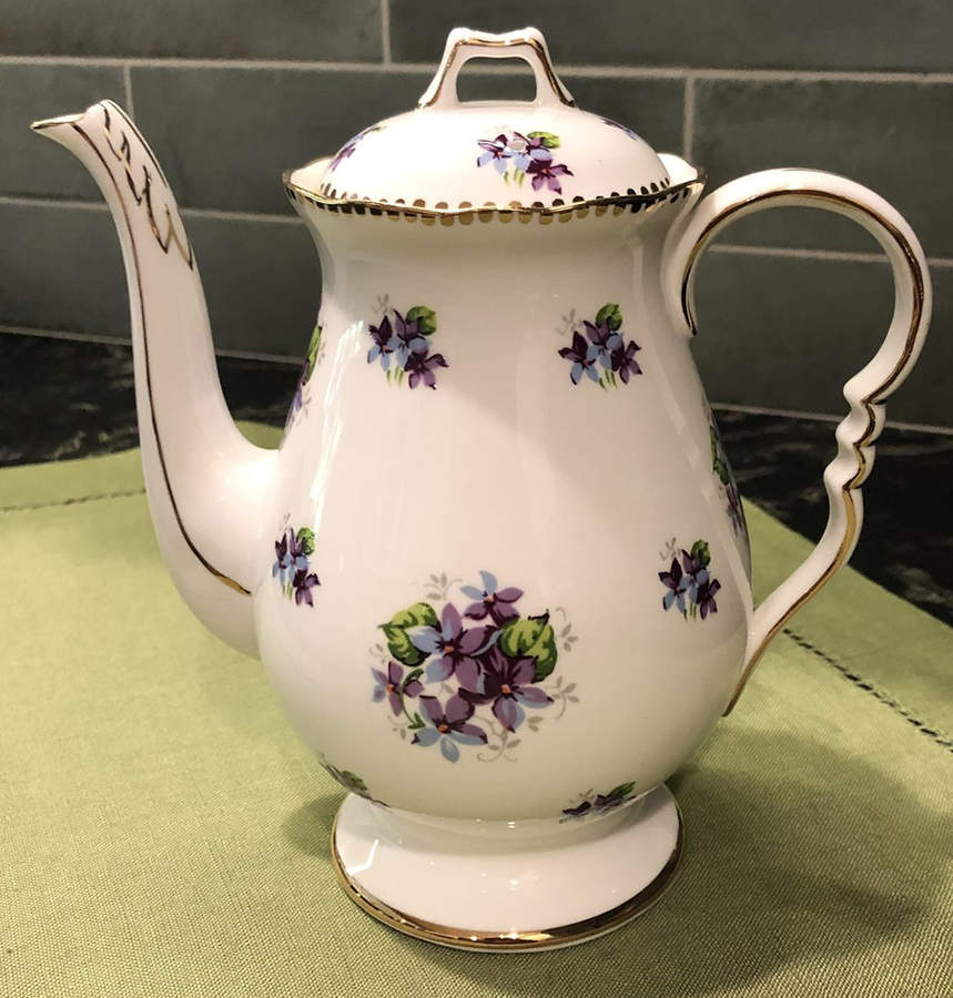 Sweet Violets (Not Embossed, Gold Drops Edge) Mini Coffee Pot & Lid by Royal Stafford-1