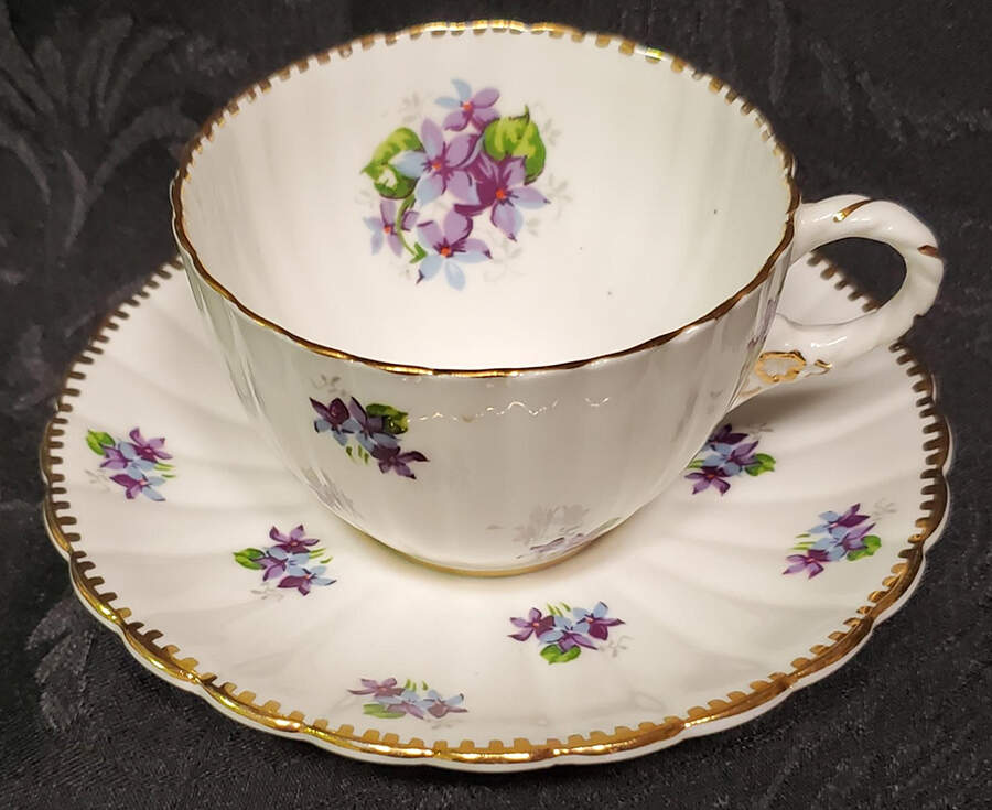 Sweet Violets (Not Embossed, Gold Drops Edge) Flat Cup & Saucer Set by Royal Stafford-1