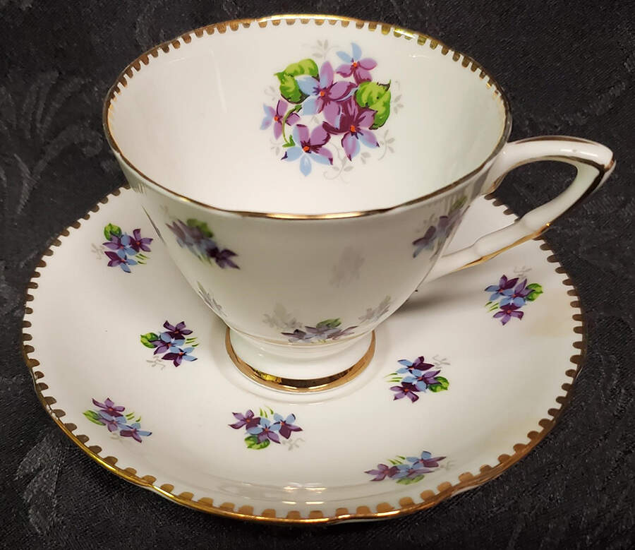 Sweet Violets (Not Embossed, Gold Drops Edge) Footed Cup & Saucer Set by Royal Stafford-1