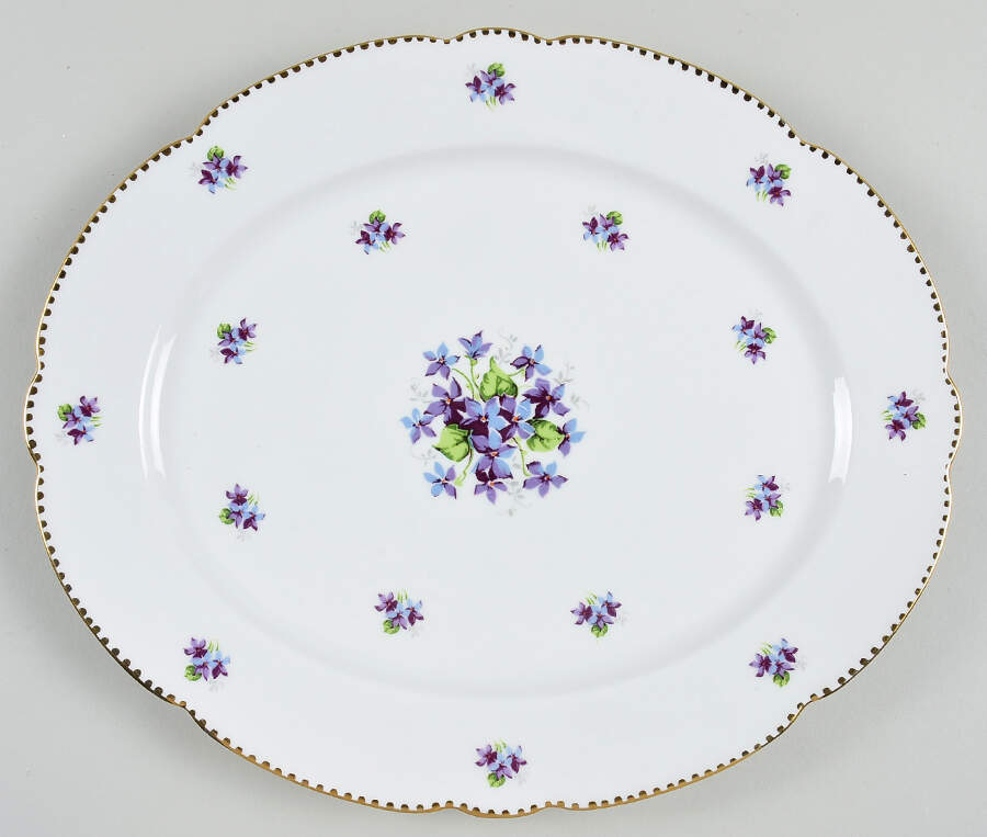 Sweet Violets (Not Embossed, Gold Drops Edge) 12" Oval Serving Platter by Royal Stafford-1
