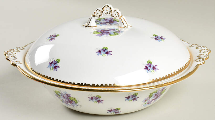 Sweet Violets (Not Embossed, Gold Drops Edge) Round Covered Vegetable by Royal Stafford-1