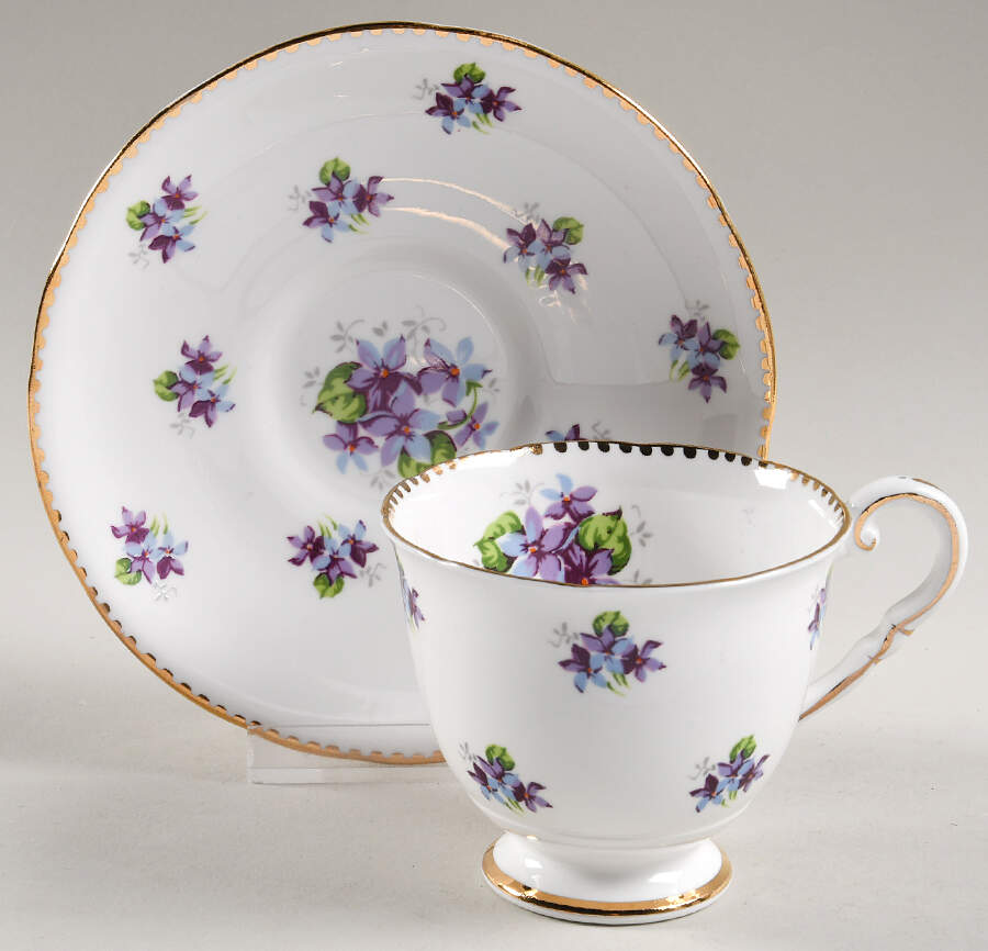 Sweet Violets (Not Embossed, Gold Drops Edge) Footed Cup & Saucer Set by Royal Stafford-1