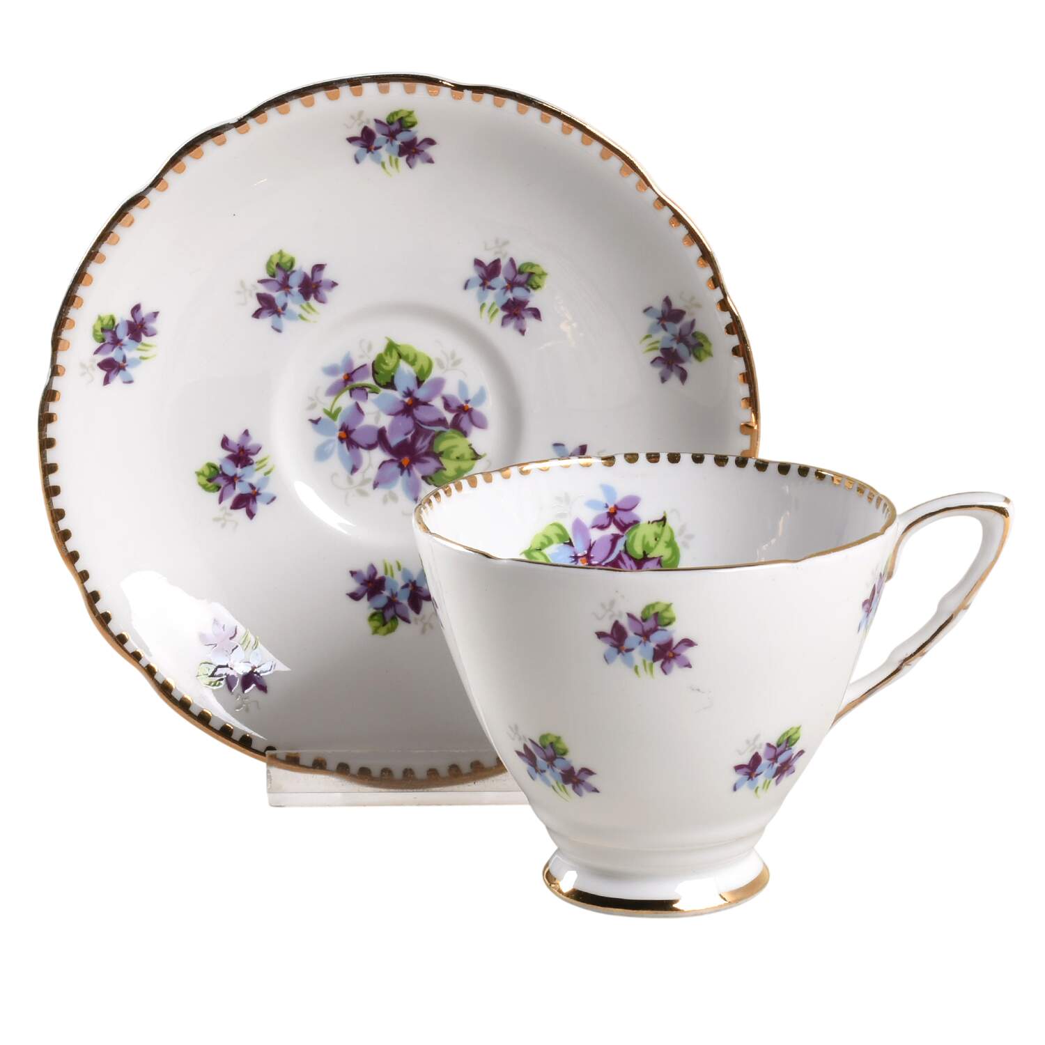 Sweet Violets (Not Embossed, Gold Drops Edge) Footed Cup & Saucer Set by Royal Stafford-1