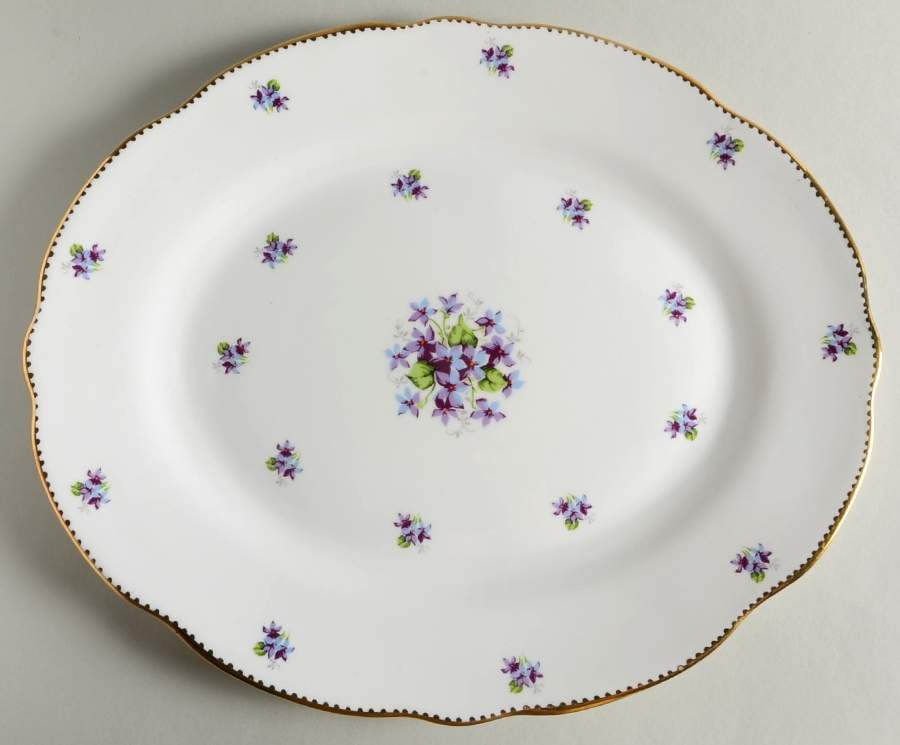 Sweet Violets (Not Embossed, Gold Drops Edge) 14" Oval Serving Platter by Royal Stafford-1
