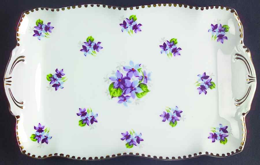 Sweet Violets (Not Embossed, Gold Drops Edge) Tray for Mini Creamer & Open Sugar by Royal Stafford-1