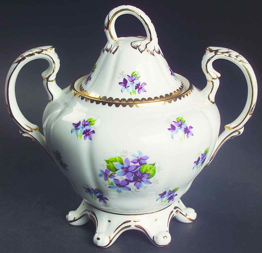 Sweet Violets (Not Embossed, Gold Drops Edge) Sugar Bowl & Lid by Royal Stafford-1