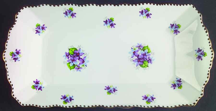 Sweet Violets (Not Embossed, Gold Drops Edge) Large Sandwich Tray by Royal Stafford-1