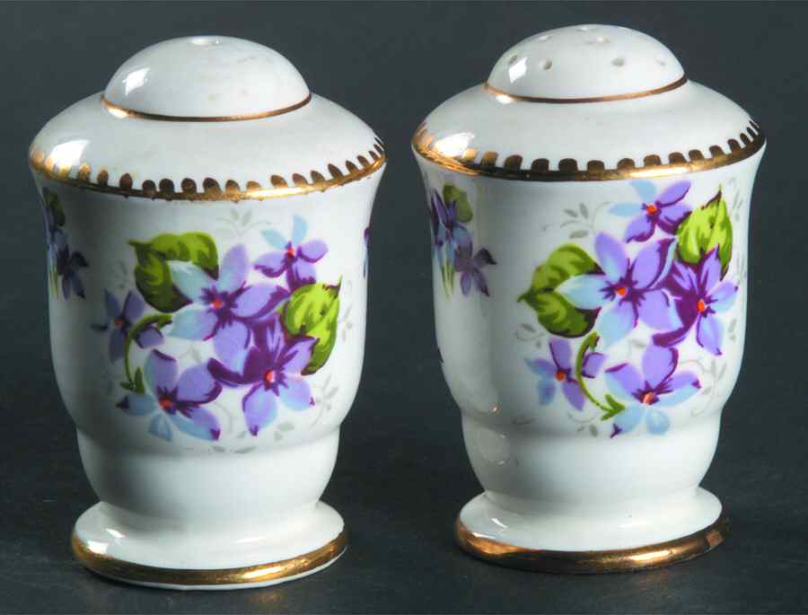 Sweet Violets (Not Embossed, Gold Drops Edge) Salt & Pepper Set by Royal Stafford-1