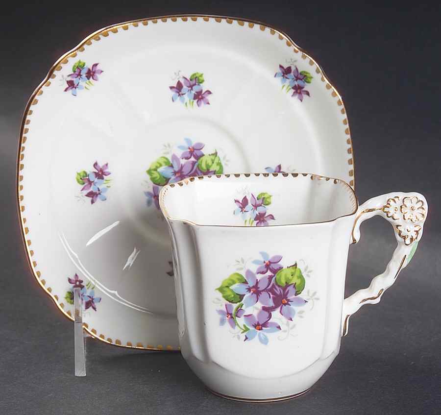 Sweet Violets (Not Embossed, Gold Drops Edge) Square Cup & Saucer Set by Royal Stafford-1