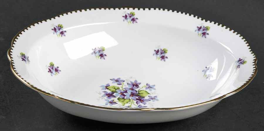 Sweet Violets (Not Embossed, Gold Drops Edge) 10" Oval Vegetable Bowl by Royal Stafford-1