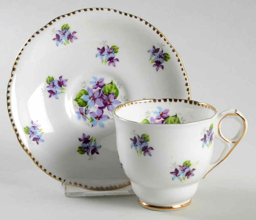 Sweet Violets (Not Embossed, Gold Drops Edge) Footed Demitasse Cup & Saucer Set by Royal Stafford-1