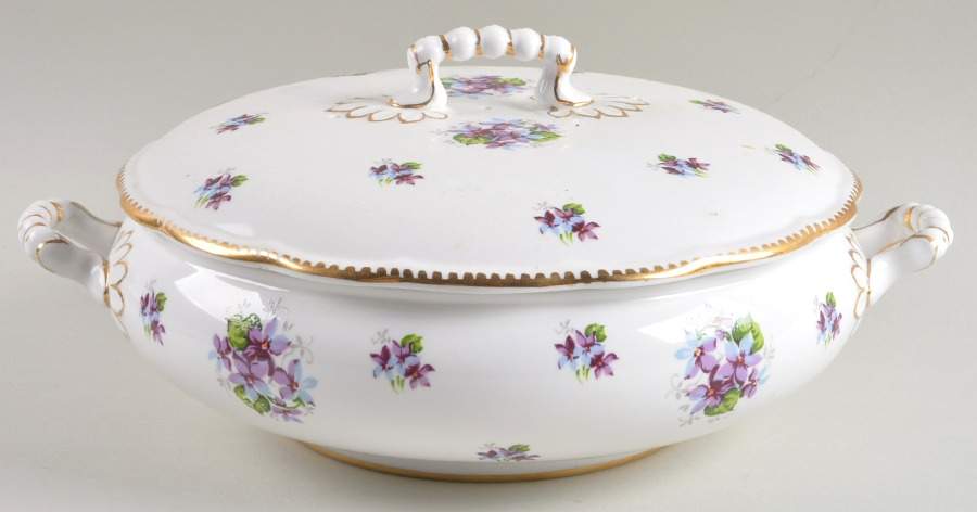 Sweet Violets (Not Embossed, Gold Drops Edge) Round Covered Vegetable by Royal Stafford-1