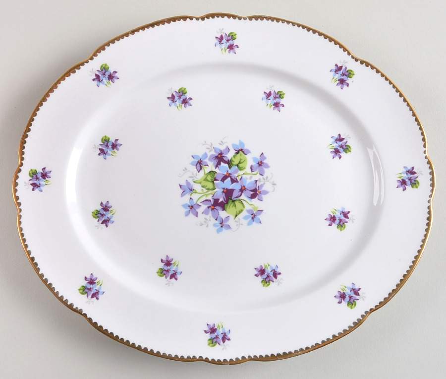 Sweet Violets (Not Embossed, Gold Drops Edge) 11" Oval Serving Platter by Royal Stafford-1