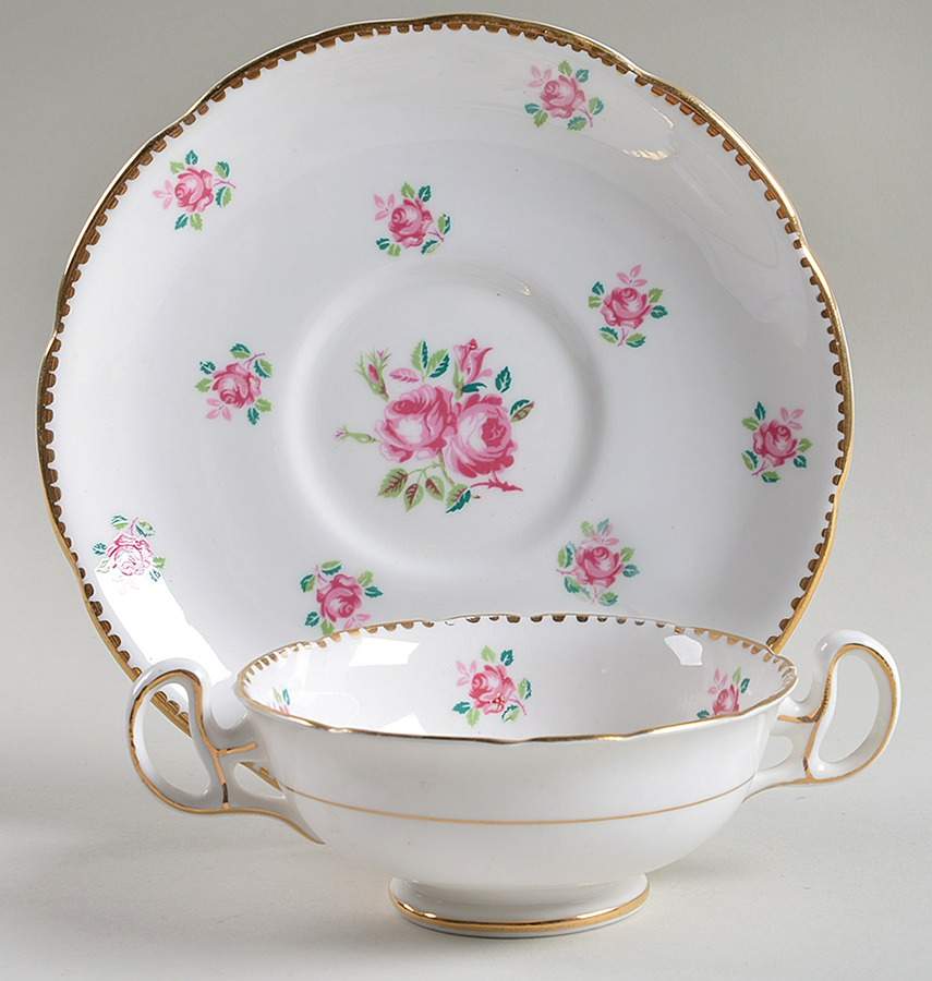 Tudor Rose Footed Cream Soup Bowl & Saucer Set by Royal Stafford-1