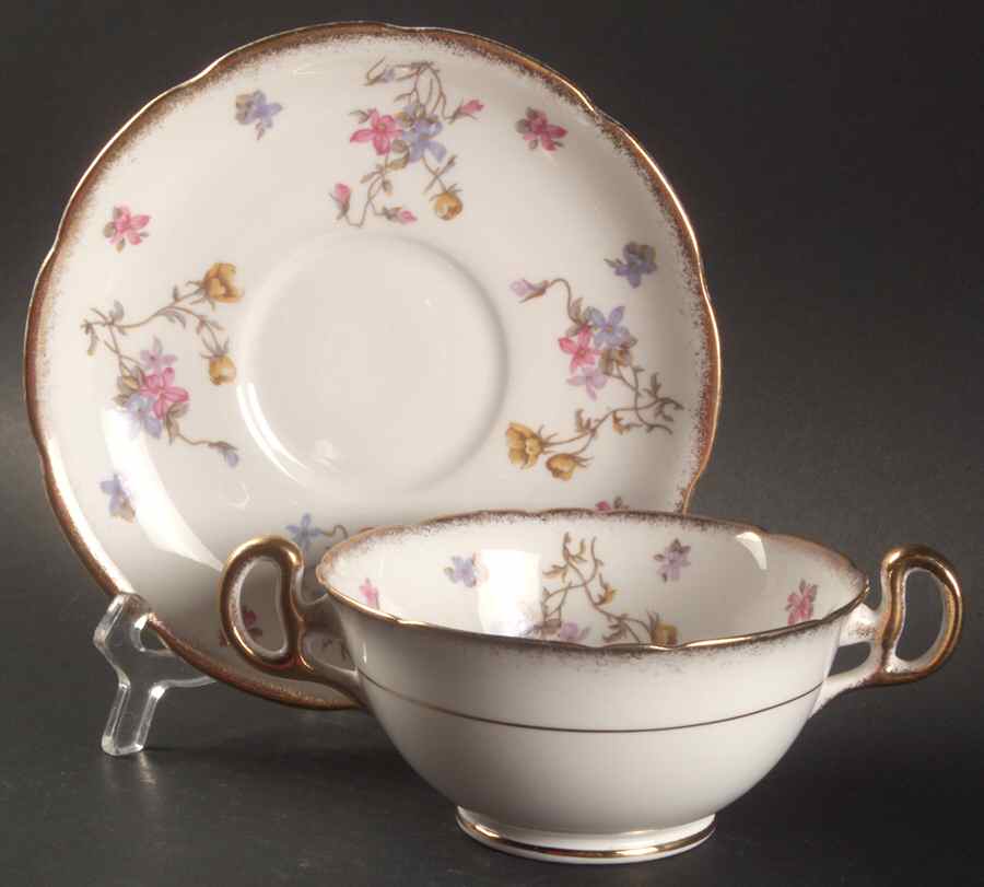 Violets Pompadour Footed Cream Soup Bowl & Saucer Set by Royal Stafford-1