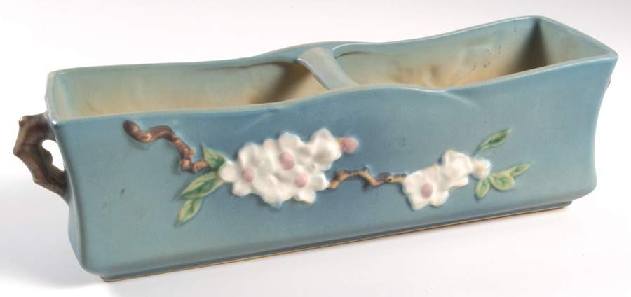 Apple Blossom Blue Window Box Planter by Roseville-1