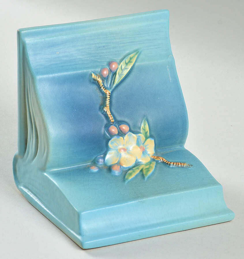 Apple Blossom Blue Single China Bookend by Roseville-1
