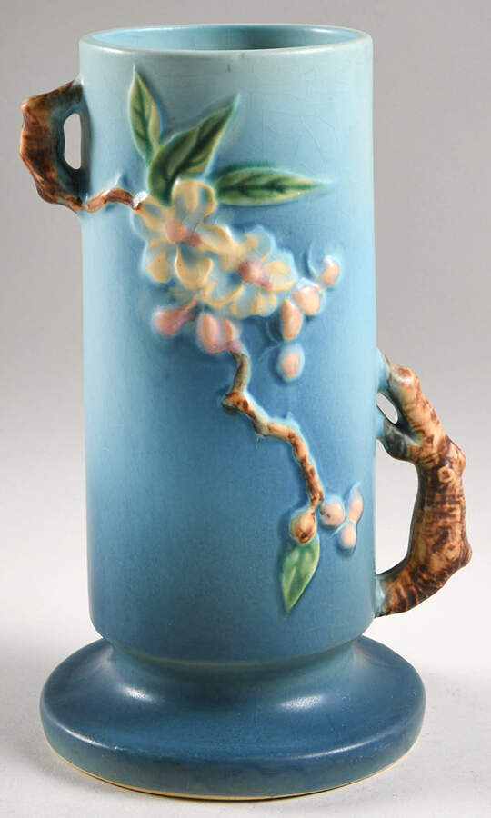 Apple Blossom Blue 9" Cylinder Vase by Roseville-1