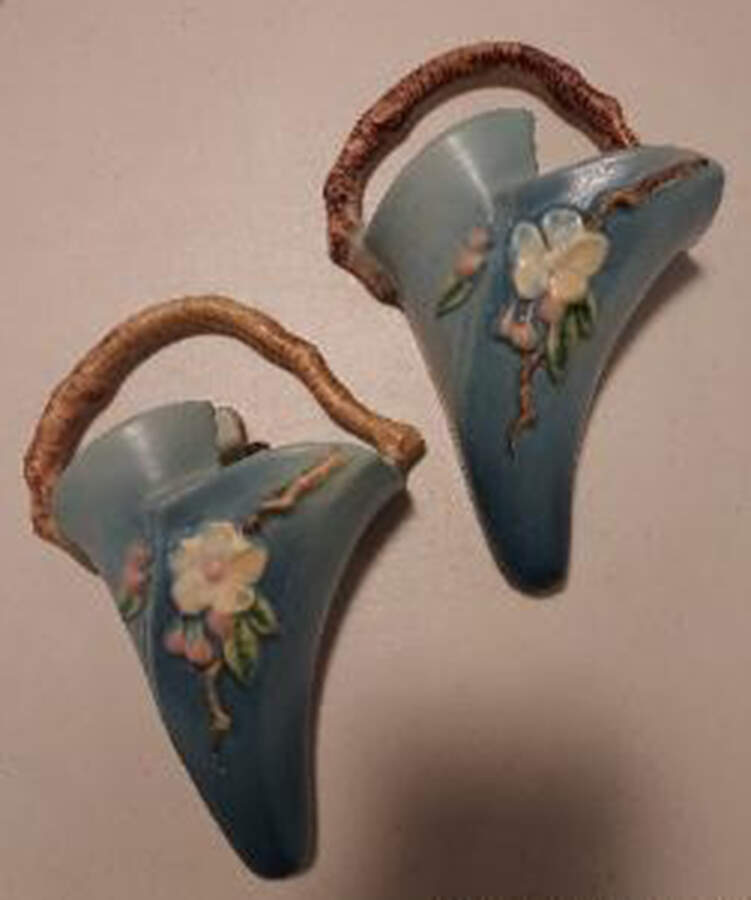 Apple Blossom Blue 8" Wall Pocket Vase by Roseville-1