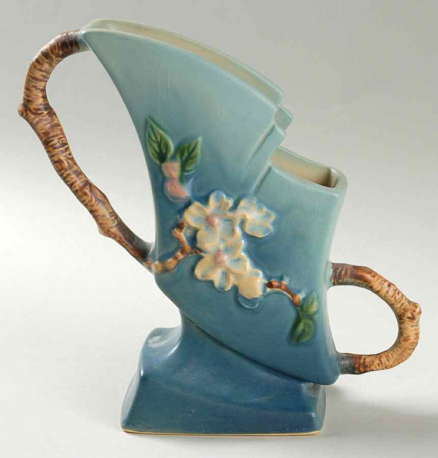 Apple Blossom Blue 7" Handled Vase by Roseville-1