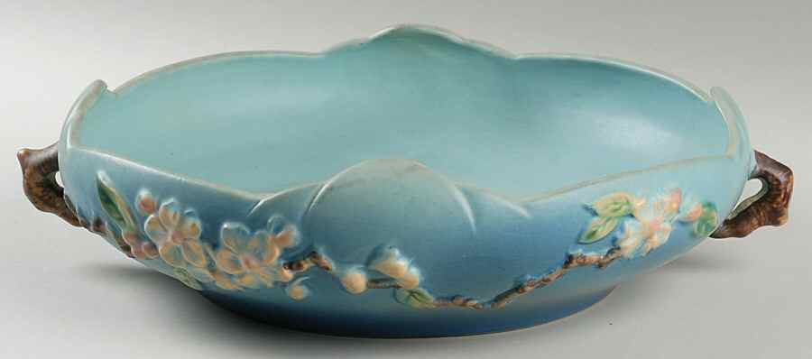 Apple Blossom Blue 10" Oval Handled Bowl by Roseville-1
