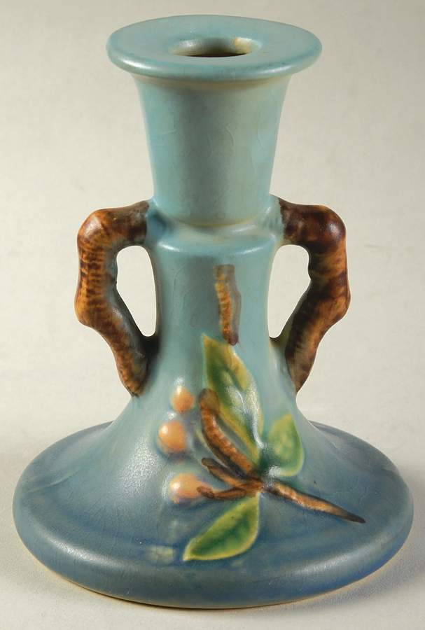 Apple Blossom Blue Small Candlestick by Roseville-1