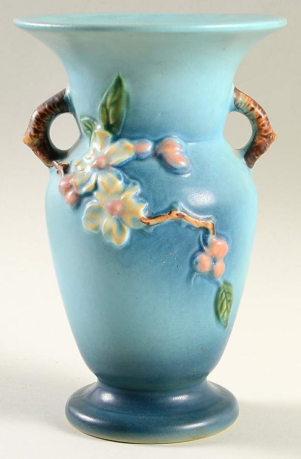 Apple Blossom Blue 8" Flared Vase by Roseville-1