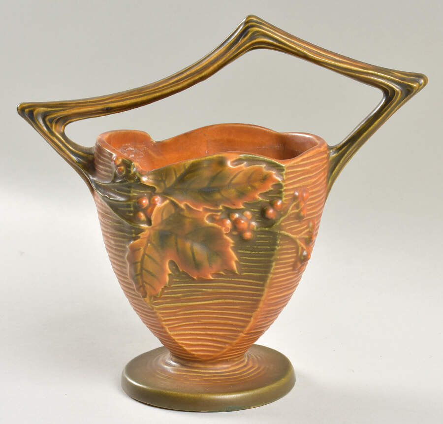 Bushberry (Terra Cotta Background) 8" Handled Basket by Roseville-1
