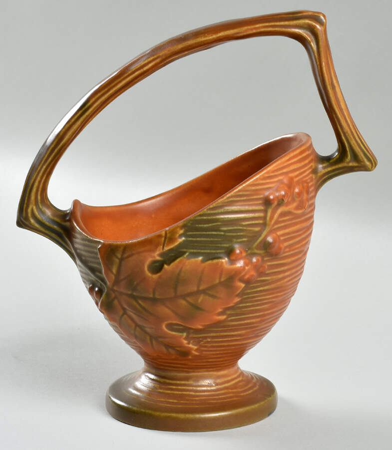 Bushberry (Terra Cotta Background) 6" Handled Basket by Roseville-1