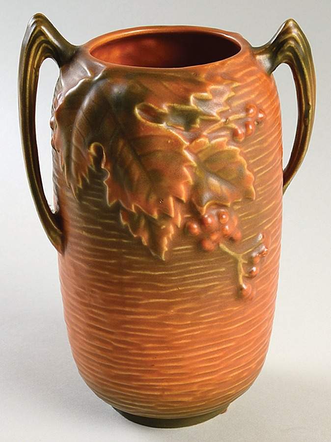 Bushberry (Terra Cotta Background) 7" Handled Vase by Roseville-1