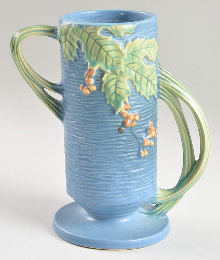 Bushberry (Blue Background) 7" Handled Vase by Roseville-1