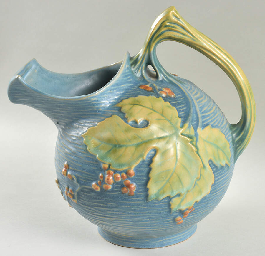 Bushberry (Blue Background) Ice Lipped Pitcher by Roseville-1
