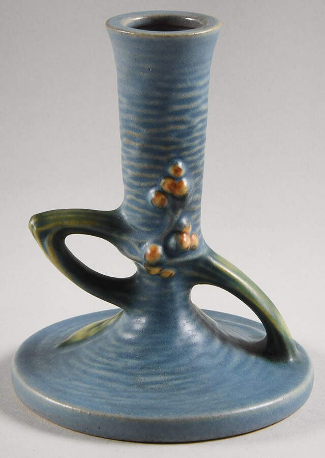 Bushberry (Blue Background) Small Candlestick by Roseville-1