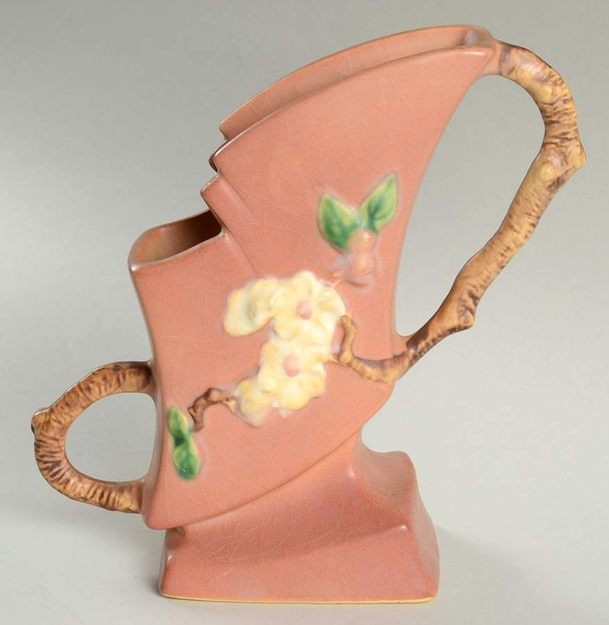 Apple Blossom Pink 7" Handled Vase by Roseville-1