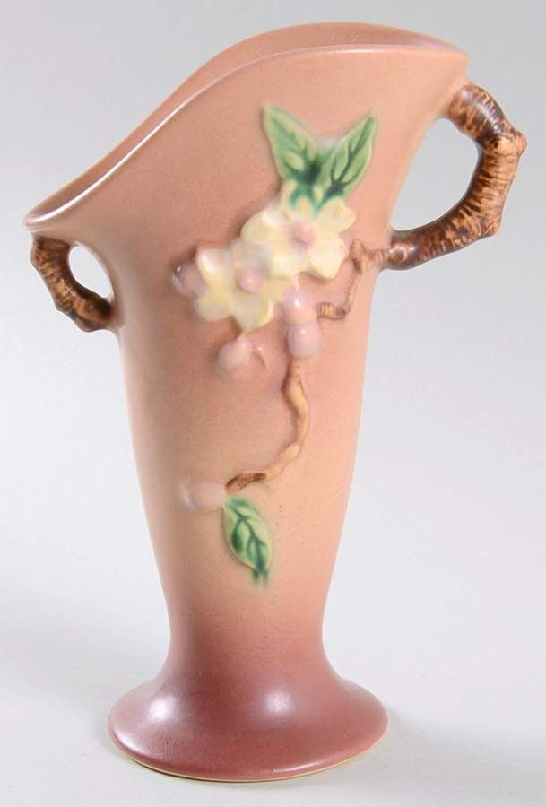 Apple Blossom Pink 7" Handled Vase by Roseville-1