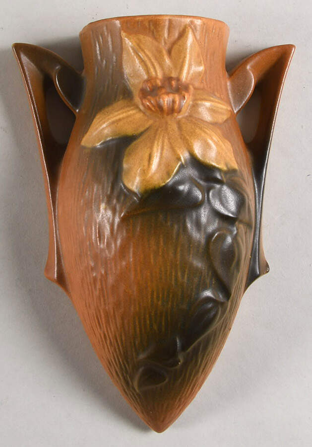 Clematis Autumn Brown 8" Wall Pocket Vase by Roseville-1