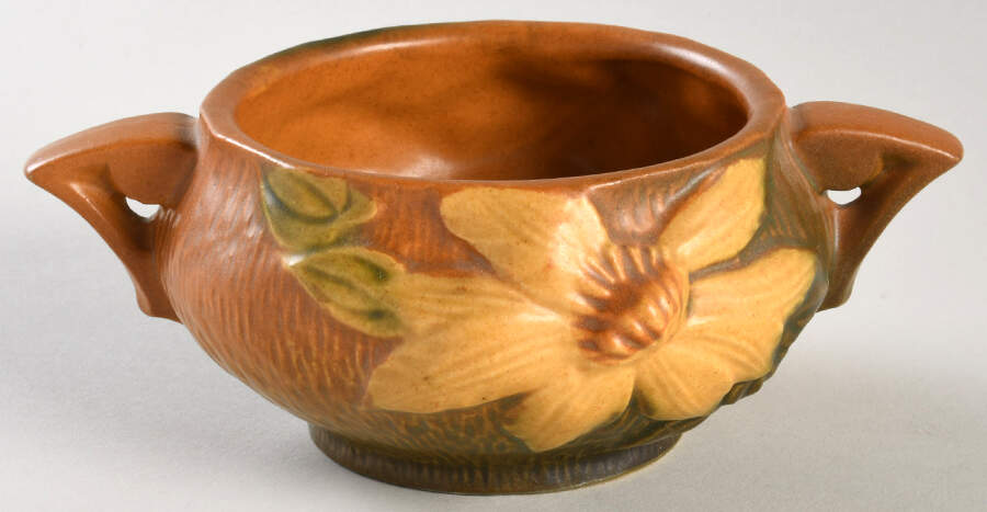Clematis Autumn Brown Open Sugar Bowl by Roseville-1